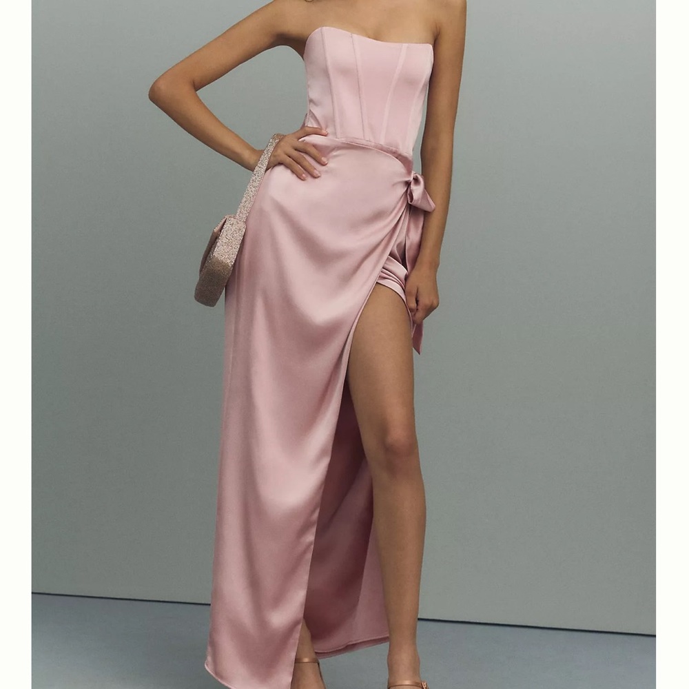 V. Chapman Pink Ruched Strapless Gown